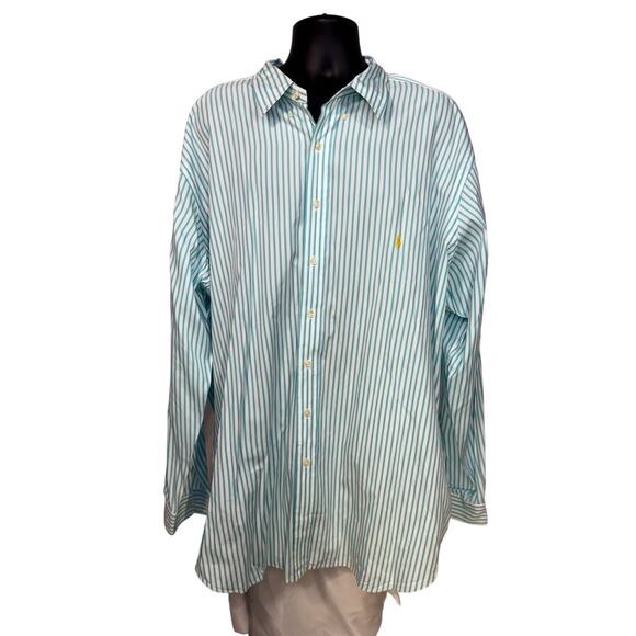 Ralph Lauren Other - Ralph Lauren Men's 3XLT Tall Striped Button Down Shirt Turquoise White Cotton